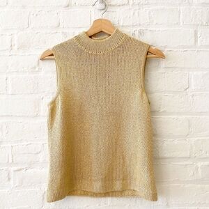 St. John || Mock Neck Sleeveless Sweater Knit Gold P XS